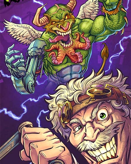 Custom box illustration and design for a fantasy card game called Abomination.