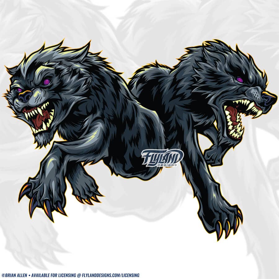 Angry Wolves An illustration of two angry wolves with purple eyes