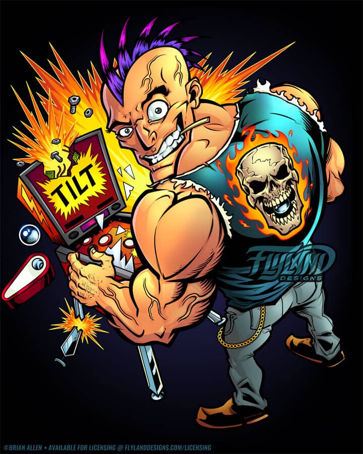 Bad Pinball Cool Guy Playing Crazy Pinball Artwork by Brian Allen