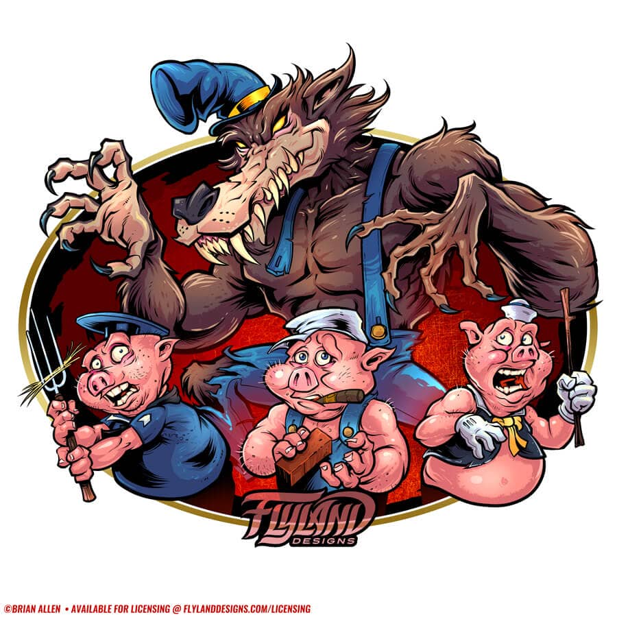 Big Bad Wolf and the Three Little Pigs I did this fun version of the Big Bad Wolf and the Three Little Pigs for a Russ Group,To see more of my work, or hire me for freelance projects, please visit my website: www.flylanddesigns.com