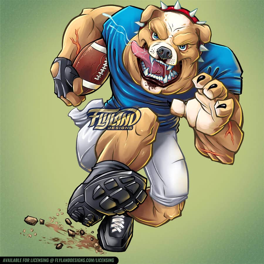 Bull Dog Football player Viking Football Player with fur pads and a horned helmet