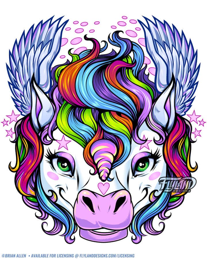 Colorful rainbow colors feminine Unicorn with Wings 