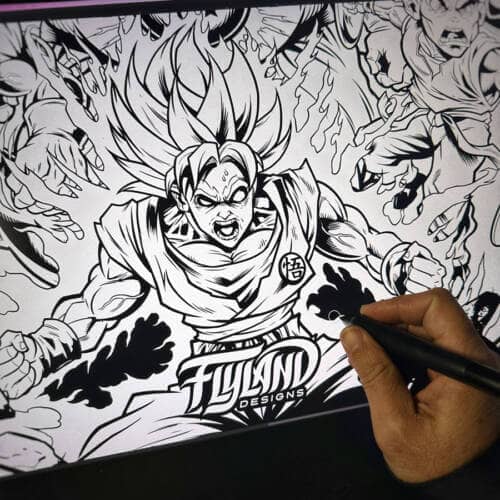 Illustration tribute to the heroes in Dragon Ball Z including Krilin, Boo, Trunks, Piccolo, Goku, Vegeta, and Mr. Satan drawn by artist Brian Allen
