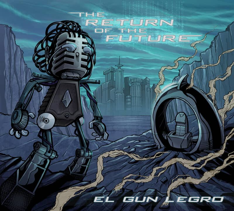 Custom album cover illustration of an alien robot for El Gun Legro, by freelance illustrator Brian Allen