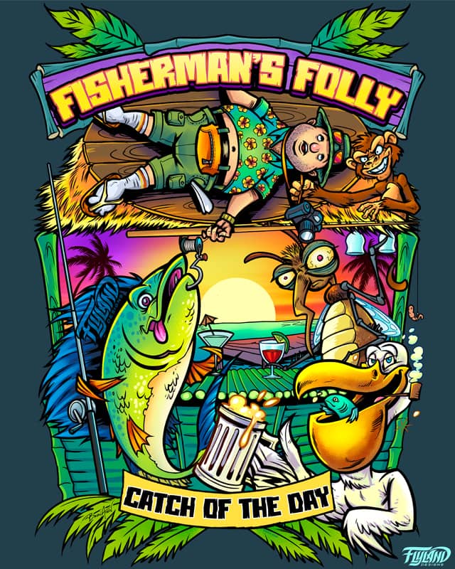 A fisherman looses his gear to the local wildlife, illustration by Brian Allen