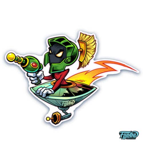 Marvin the Martin with his ray gun in a spaceship Sticker Design by artist Brian Allen