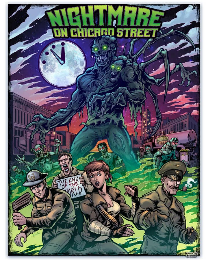 Apocalyptic Poster for Nighmare on Chicago Street, drawn by artist Brian Allen