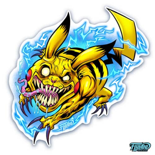 Crazy Pikachu with lighting around him  Sticker Design by artist Brian Allen