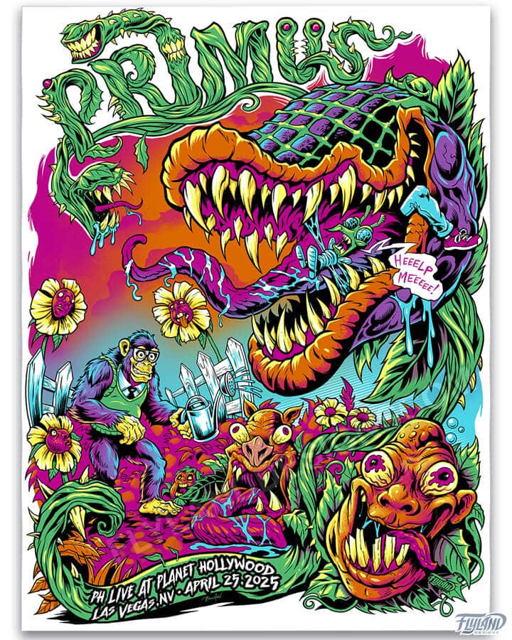 Monster venus fly trap artwork drawn for Primus Las Vegas NV 2025 concert by artist Brian Allen
