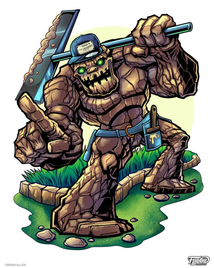 Mascot design for Texas Curb and Borders, drawn by artist Brian Allen