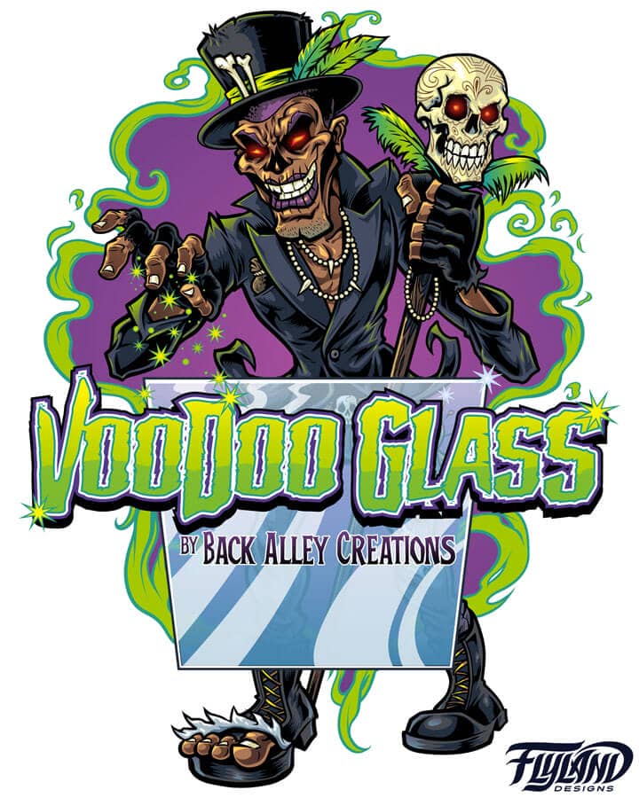 A logo illustration of a voodoo man holding a staff, drawn by artist Brian Allen